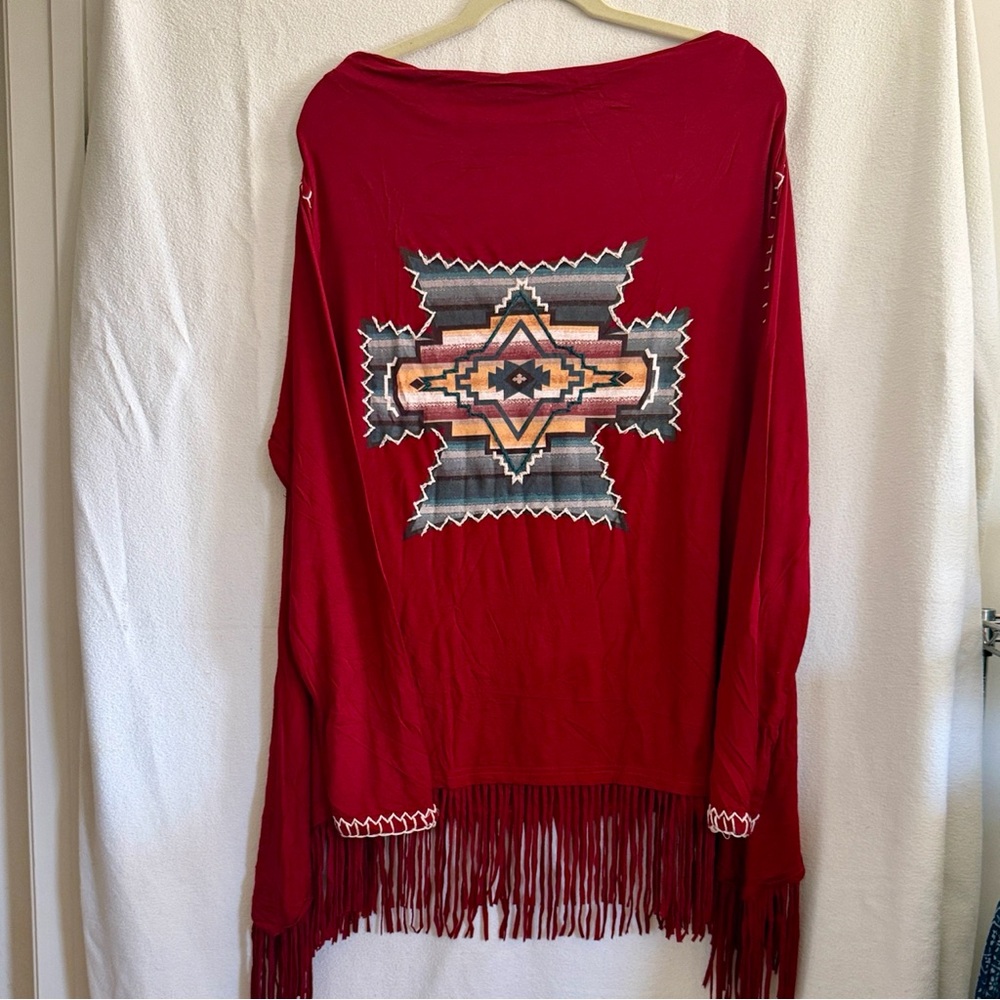 Double D Ranch Red Top w/Fringe Size Large - Picture 2 of 8
